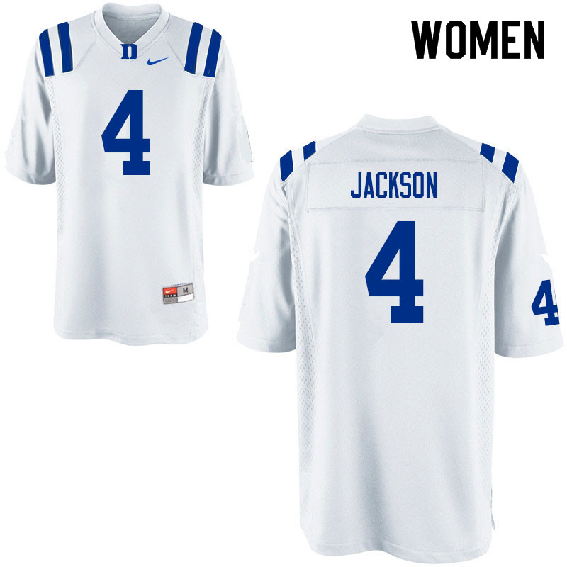 Women #4 Deon Jackson Duke Blue Devils College Football Jerseys Sale-White